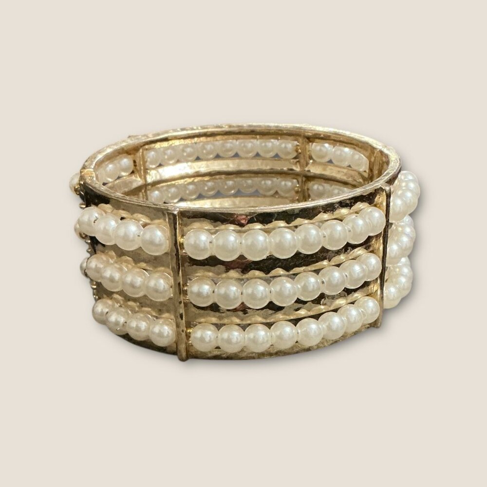 Chicos Gold-Tone Faux Pearl  Hinged Statement Cuff Bracelet For Women